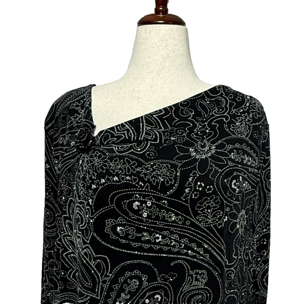 Java Top Womens 3X 26/28 Black Embellished Sparkle Floral‎ Slinky Stretch Party